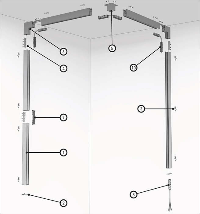 схема установки накладного магнитного шинопровода "Эра" серии Nova