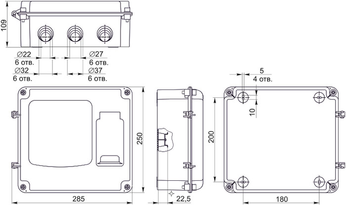 корпус пластиковый навесной ЩУРн-П 1/3 IP66 PC IEK Krepta 3 - размеры