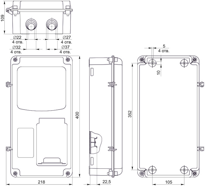 корпус пластиковый навесной ЩУРн-П 1/8 IP66 PC IEK Krepta 3 - размеры