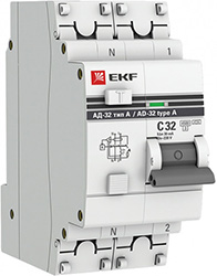 дифавтомат АД-32 1P+N 32А/30мА тип А 4,5кА EKF - внешний вид