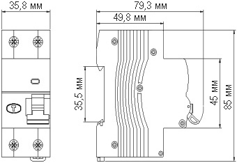 АВДТ DEKraft ДИФ103 6кА 1Р+N - размеры