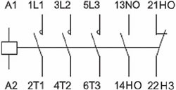контактор КМ103 DEKraft 9-95А - схема подключения