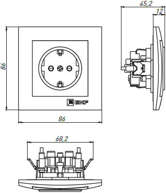 розетка 1-местная EKF EWR16-028-10 "Валенсия" - размеры