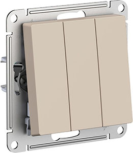 выключатель 3-клавишный Systeme Electric AtlasDesign, песочный - внешний вид