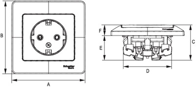 розетка 1-местная Systeme Electric Glossa с з/к - размеры