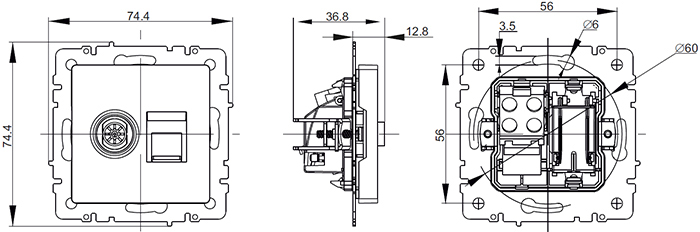 розетка двойная TV+RJ45 IEK Brite - размеры