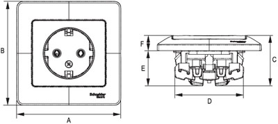 розетка 1-местная Systeme Electric Glossa с з/к - размеры