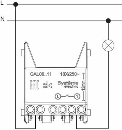 выключатель 1-клавишный Systeme Electric серии ArtGallery - схема подключения