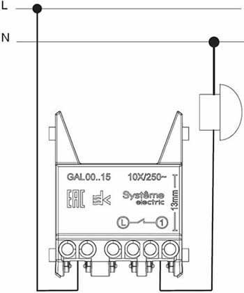 выключатель 1-клавишный кнопочный Systeme Electric серии ArtGallery - схема подключения