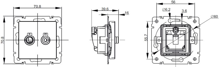 розетка двойная TV-SAT IEK Brite - размеры