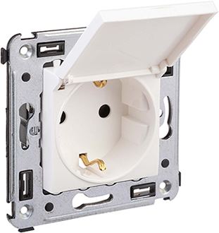 розетка 1-местная DKC Avanti, з/к + шторки + крышка, цвет белое облако - внешний вид