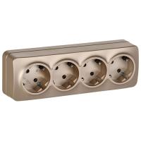 купить Глори шампань розетка открытая 4-мест заземление IP20  в Йошкар-Оле Глори шампань розетка открытая 4-мест заземление IP20