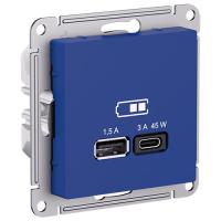 купить Атлас аквамарин розетка USB A+C скрытая 2-ая заряд 45Вт в Йошкар-Оле Атлас аквамарин розетка USB A+C скрытая 2-ая заряд 45Вт