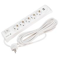 купить Фильтр сетевой 5-мест 5м ПВС 3*1,5 белый выкл USB Kranz  в Йошкар-Оле Фильтр сетевой 5-мест 5м ПВС 3*1,5 белый выкл USB Kranz