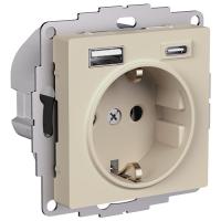 AtlasDesign песочный розетка скрытая 1-мест заземление шторки USB IP20 2 USB A+C