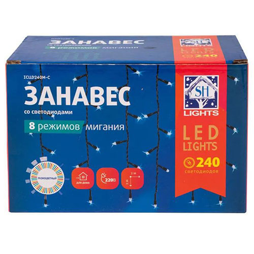 Гирлянда занавес 2*1м мульти 138свд с контроллером IP20 прозрачный провод 8 режимов