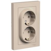 купить Атлас песочный розетка скрытая 2-мест заземление шторки IP20 в сборе в Йошкар-Оле Атлас песочный розетка скрытая 2-мест заземление шторки IP20 в сборе