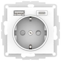 купить Атлас белый розетка скрытая 1-мест заземление шторки USB IP20  в Йошкар-Оле Атлас белый розетка скрытая 1-мест заземление шторки USB IP20