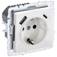 BRITE Роз. с з/к/ш 16А с USB A+C 18Вт РЮш11-1-БрБ бел. IEK