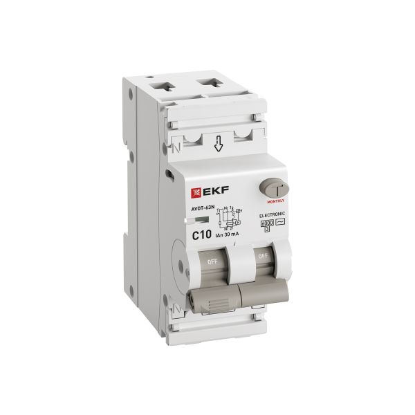 Дифавтомат 2Р 10А C тип AC 30мА 6кА 2мод АВДТ-63N EKF PROxima