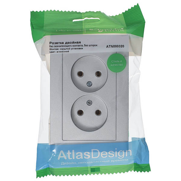 AtlasDesign алюминий розетка скрытая 2-мест IP20 