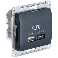 купить Глосса антрацит розетка USB type-A+type-C скрытая 2-ая тип-C 45Вт в Йошкар-Оле Глосса антрацит розетка USB type-A+type-C скрытая 2-ая тип-C 45Вт