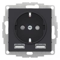 Атлас карбон розетка со встроенным USB скрытая 1-мест заземление шторки IP20 USB A+A, 5В/2,4А, 2х5В/1,2А