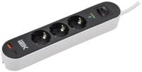 Фильтр сетевой 3-мест 3м ПВС 3*1,5 черный выкл IEK USB A+C 