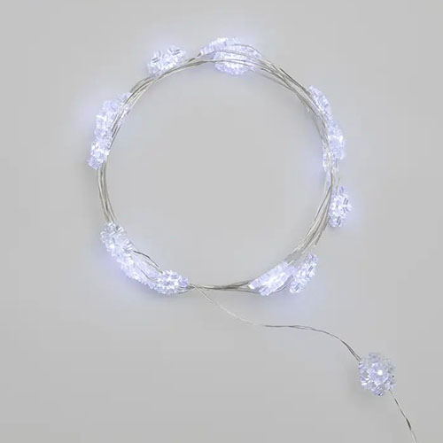 Гирлянда нить 2м белый 20свд IP20 серебро провод снежинки Роса 2хCR2032