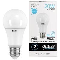 Лампа светодиодная 220В Е27 20Вт 6500К 1750лм стандарт A60 матовая Gauss 