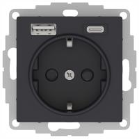 AtlasDesign карбон розетка USB A+C скрытая 2-ая 
