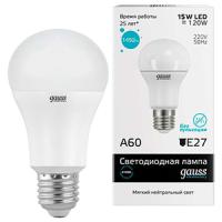 Лампа светодиодная 220В Е27 15Вт 4100К 1480лм стандарт A60 матовая Gauss 