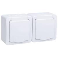 Гермес белый розетка открытая 2-мест заземление с крышкой IP54 