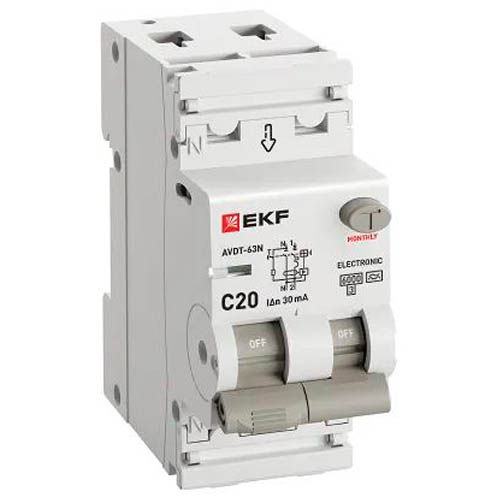 Дифавтомат 2Р 20А C тип A 30мА 6кА 2мод АВДТ-63N EKF PROxima