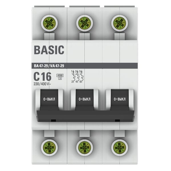 Автомат 3Р 16А C 4,5кА ВА47-29 EKF Basic 