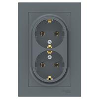 купить Атлас грифель розетка скрытая 2-мест заземление IP20  в Йошкар-Оле Атлас грифель розетка скрытая 2-мест заземление IP20