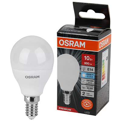 купить Лампа шар свд Е14 10Вт 6500К 800лм P45 матовый Osram LED Value black в Йошкар-Оле Лампа шар свд Е14 10Вт 6500К 800лм P45 матовый Osram LED Value black