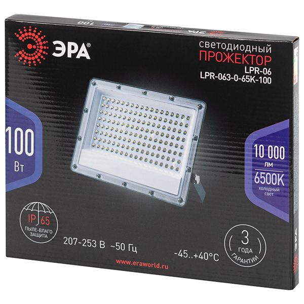 Прожектор свд 100Вт 6500К 10000лм серый IP65 90° ЭРА PRO LPR-063
