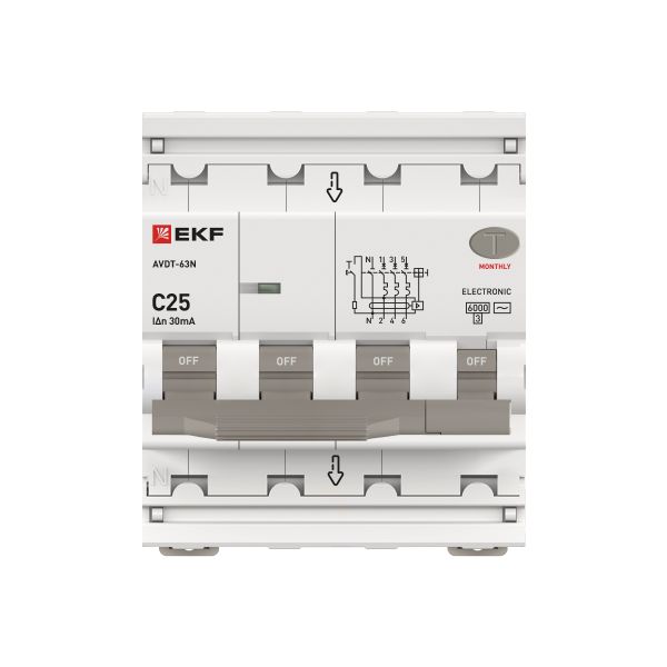 Дифавтомат 4Р 25А C тип AC 30мА 6кА 4мод АВДТ-63N EKF PROxima