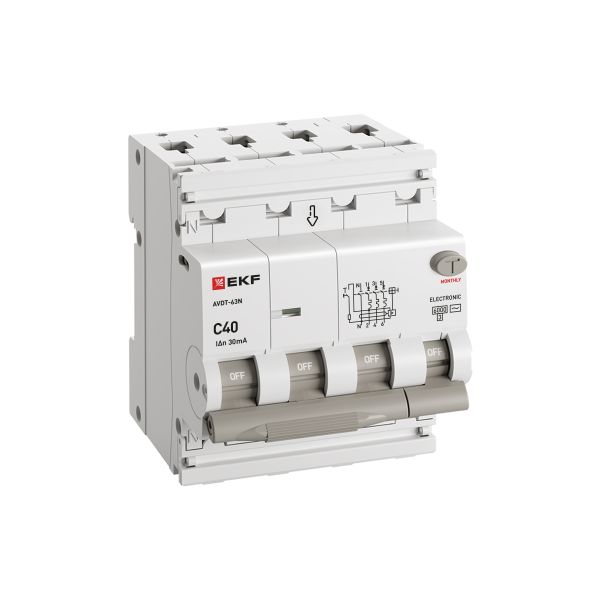 Дифавтомат 4Р 40А C тип AC 30мА 6кА 4мод АВДТ-63N EKF PROxima