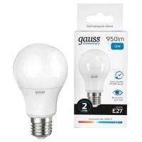 Лампа светодиодная 220В Е27 10Вт 6500К 960лм стандарт A60 матовая Gauss 