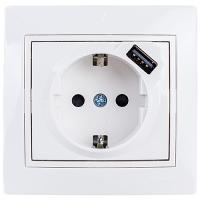 Мира белый розетка скрытая 1-мест заземление USB IP20