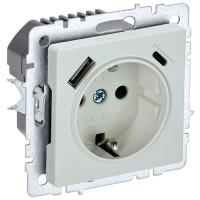 BRITE Роз. с з/к/ш 16А с USB A+C 18Вт РЮш11-1-БрЖ жемч. IEK