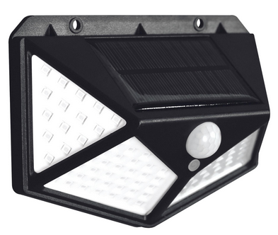 Светильник свд настенный на солнечной батарее датчик движения, 100LED 100лм Белый свет, черный IP44