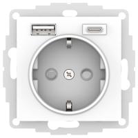 AtlasDesign лотос розетка скрытая 1-мест заземление шторки USB IP20 2 USB A+C