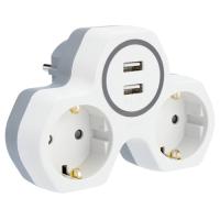 купить Разветвитель 2-мест 16А заземление *USB белый треугольник пластик   в Йошкар-Оле Разветвитель 2-мест 16А заземление *USB белый треугольник пластик