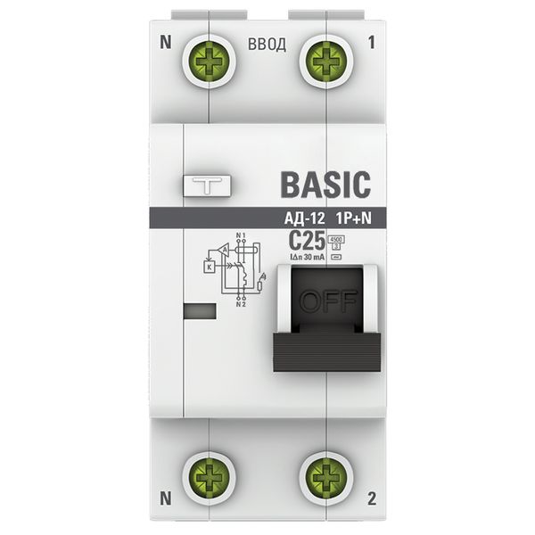 Дифавтомат 2Р 25А C 30мА 4,5кА АД12 2мод EKF Basic