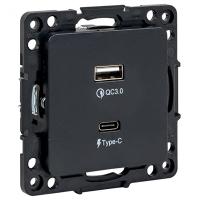 купить Стокгольм черный розетка USB type-A+type-C скрытая 2-ая  в Йошкар-Оле Стокгольм черный розетка USB type-A+type-C скрытая 2-ая