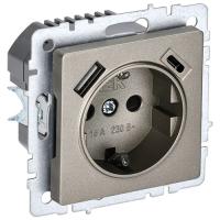 купить Брайт шампань розетка скрытая 1-мест заземление шторки USB IP20 A+C 18Вт в Йошкар-Оле Брайт шампань розетка скрытая 1-мест заземление шторки USB IP20 A+C 18Вт