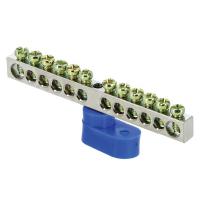 Шина нулевая 6*9 12групп 1 угловой изолятор синий винтовой по центру EKF